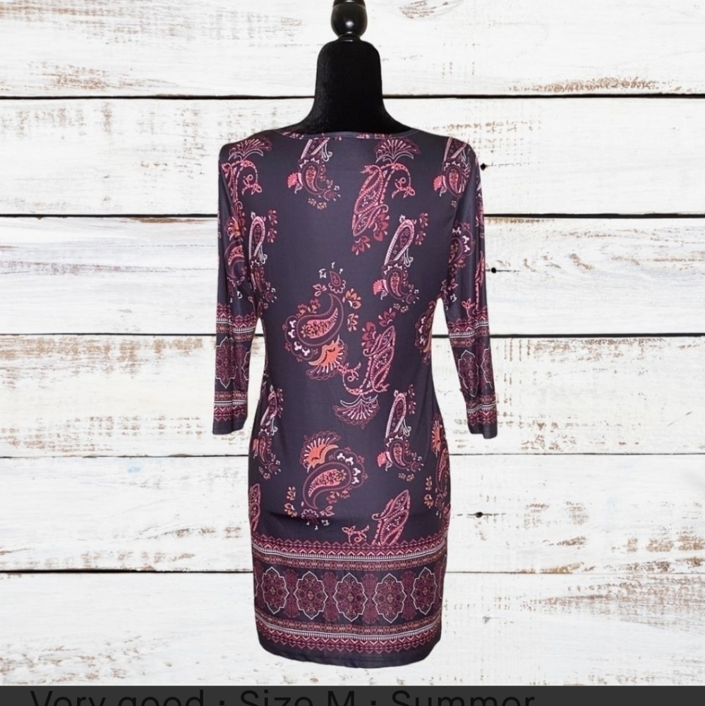 Paisley Print Midi Dress - Pink and Black